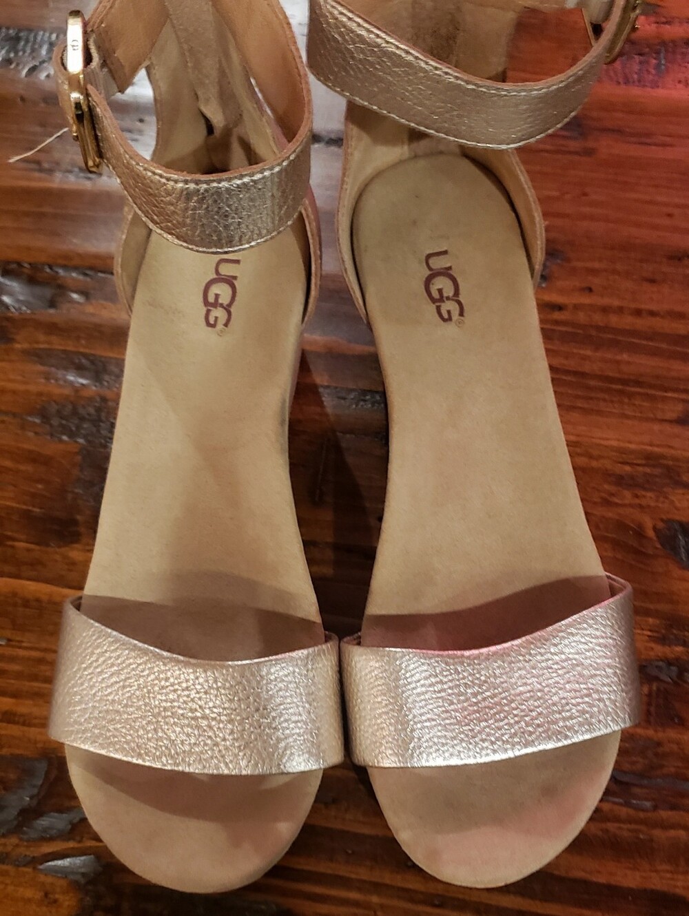 UGG Metallic Gold Ankle-Strap Sandals